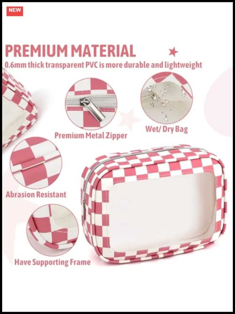 3PC Clear Toiletry Bag Set TSA Approved Travel Makeup Pouch Waterproof Organizer